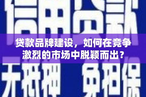 武冈贷款品牌建设，如何在竞争激烈的市场中脱颖而出？